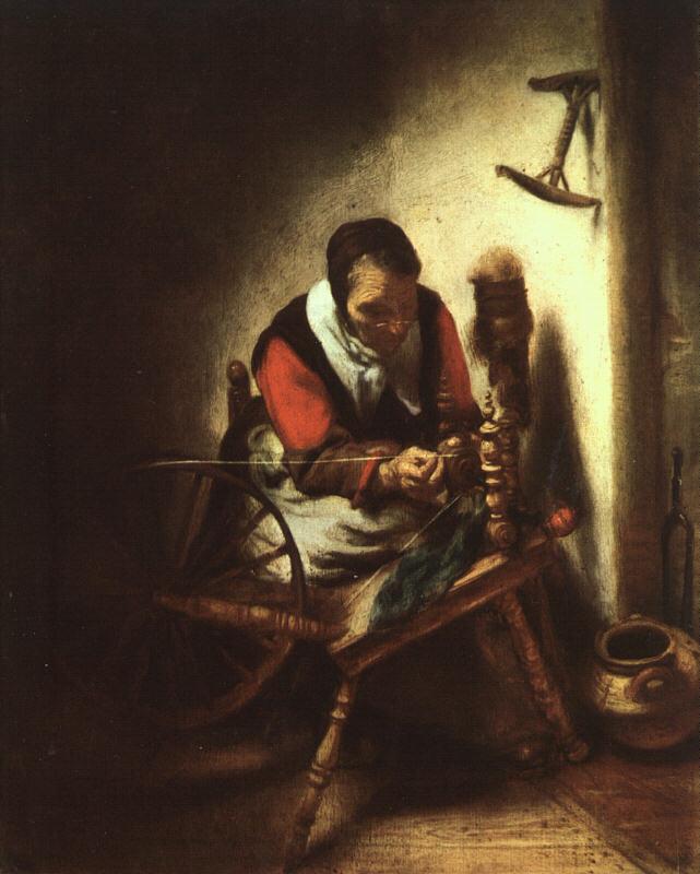 Nicolas Maes A Woman Spinning oil painting image